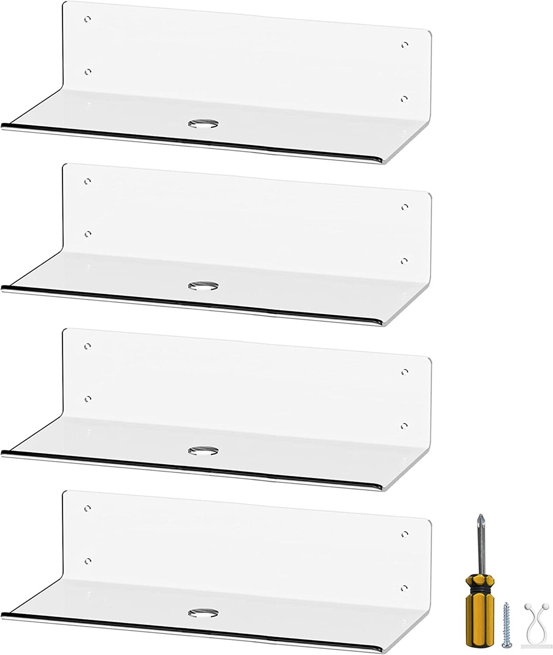 Clear Acrylic Floating Shelves 4 Pack, Wall Mounted Shelves with Free Tool and Accessories